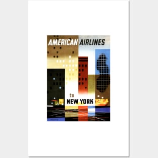 American Airlines to NEW YORK USA Art Deco Vintage Travel Posters and Art